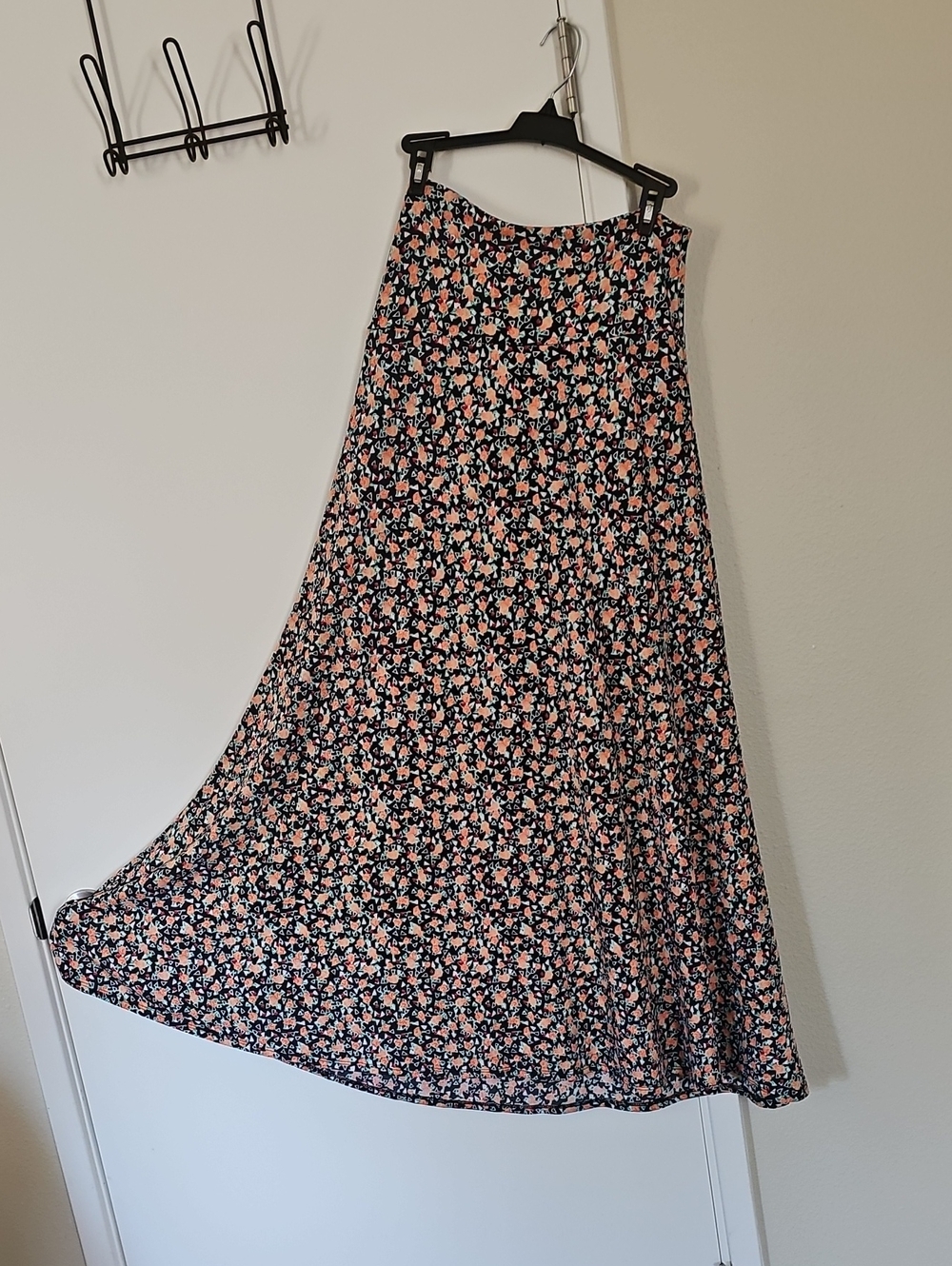 LuLaRoe Navy Maxi Skirt with Pink Floral Motif